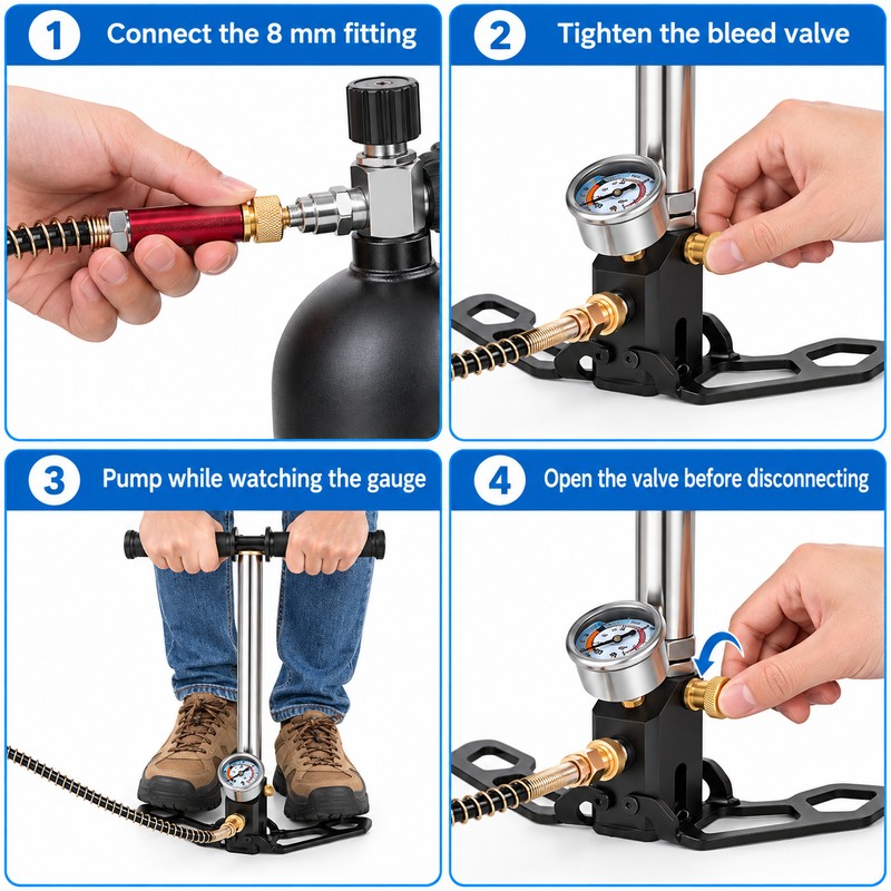 4500 PSI 3-Stage High Pressure Hand Pump with Gauge, 19.7