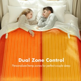 VELLUBAM King Electric Blanket 100" x 90" - Soft Flannel Sherpa Heated Blanket King Size with Dual Control, 5 Heating Levels & 10 Hours Auto Off, Washable Heated Blanket with Fast Heating (Orange)