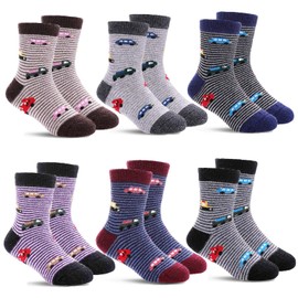 Moon Tree Boys Warm Wool Socks Kids Thermal Winter Socks Thick Socks Pack of 6, Wagon 07/Boys