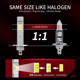 FANTELI H1 LED Bulb Interior Light, 34000LM 800% Brighter 1:1 Size Backup H1 Bulb, Plug and Play 6000K Cool White, IP68 Waterproof, Pack of 2, Dome Map Door License Plate Lights