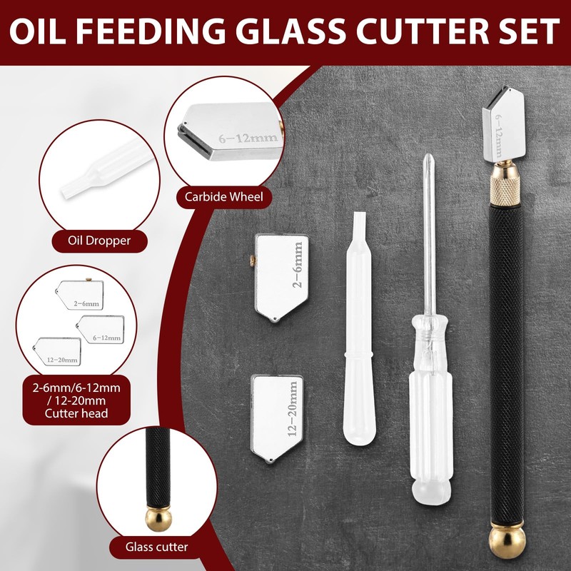 10PCS Glass Cutting Tools Kit,Glass Cutter 2-20mm with Glass Running