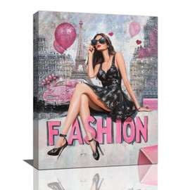 Fashion Girls Wall Art Paris Glam Woman Pictures Room Decor Female Canvas Painting Print Eiffel Tower Home Makeup Artwork Decorations Framed for Bathroom Living Room Bedroom Office 12 x 16 inch