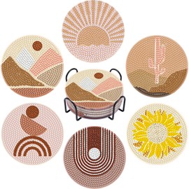 DOTSOPS 6 Pcs Diamond Art Kits for Adults - Diamond Art Coasters with Holder for Adults Beginners Diamond Craft for Christmas Birthday Gifts (Abstraction)