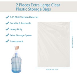 lisetar Large Plastic Bags, 2Pack Suitcase Storage Bags 100 * 150cm Heavy Duty Plastic Storage Bags Large Capacity Clear Storage Bags Waterproof Big Bags for Moving Storing(40 * 60 Inches)
