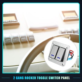 X AUTOHAUX 2 Gang Rocker Switch Panel 3 Pin on Off Pre-Wired Toggle Switch Control Waterproof Aluminum Alloy Blue LED Light Push Button for 12V 24V Silver Tone
