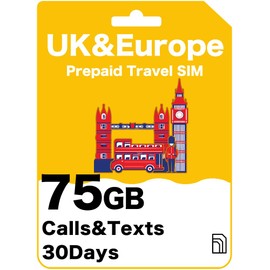 UK & Europe Travel SIM Card - 75GB 5G High Speed Data in UK, 12GB Roaming Data in 71 Countries, Unltd Calls & Texts in UK - Three (75GB (12GB Roaming Data))