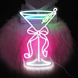 Whfobfe Bow Wine Glass Neon Sign Led Neon Lights Neon Signs for Wall Decor USB Powered Led Neon Signs for Room Decoration