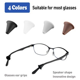 Omnful Anti-Slip Glasses Ear Grips Hook Holder with Speaker Shape, Comfortable Soft Silicone Eyeglasses Ear Cushion Grip, Temple Tips Sleeve Eyewear Retainer for Sunglasses, 10 Pairs Black/White