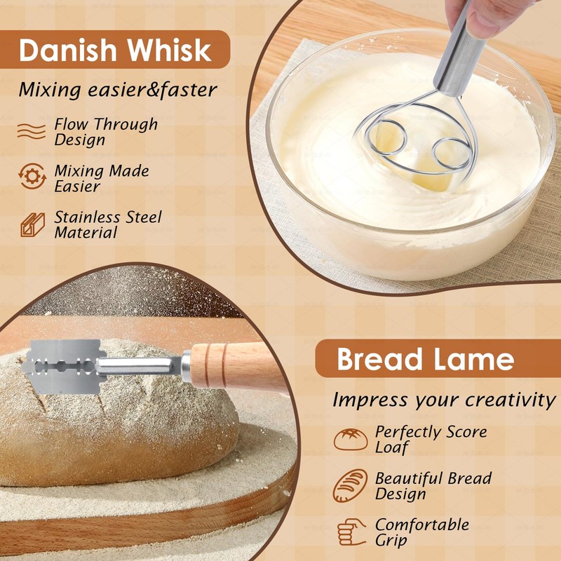 Soudough bread baking supplies, Upoomart Banneton Bread Proofing Basket Set