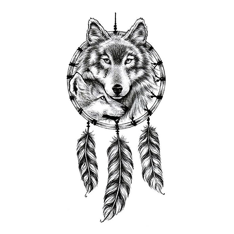 2 Blätter Temporäres Wolf Tattoo Wolf Traumfänger Tattoo Rose Tattoo