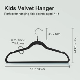 Wellong Baby Velvet Hangers 14 Inches Kids Clothes Hangers Non-Slip Childrens Hangers