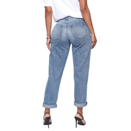 BessCops Boyfriend Stretchy Jeans for Women Mom Distressed High Waisted Trendy Denim Jeans Light Blue