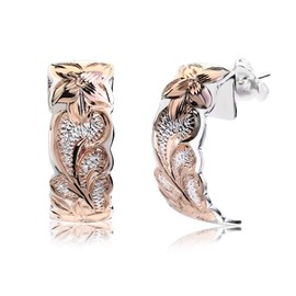 LocoMocoAloha Earrings, Hawaiian Jewelry, Pink, Gold Coating, Half Moon Earrings, Half Hoop Wave, Plumeria, Listed on the product page