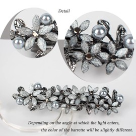 Barrettes for Women,with Flower Bloom Appearance,Embedded Rhinestone and Imitation Pearls as Decoration,Elegant and Retro Hair Clip.Light Grey