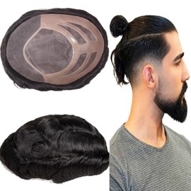 Voloria BOND Men’s Toupee 100% Human Hair Undetectable Mono Lace with Soft PU Base Natural Look Breathable Secure Hairpiece for Daily Wear Work Parties (1B Black Color)