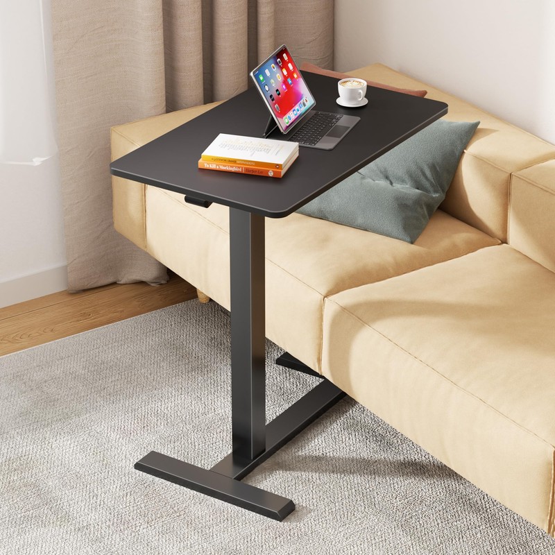 CROWNFURN Overbed Bedside Table with Hidden Casters,Adjustable Hospital & Home