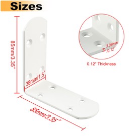 Alise 4Pcs Shelf Brackets White, Stainless Steel Floating Shelf Brackets Corner Brackets, L Brackets for Shelves, 90 Degree Angle Bracket, Heavy Duty Shelf Brackets for Wood Furniture (3.35X3.35 in)
