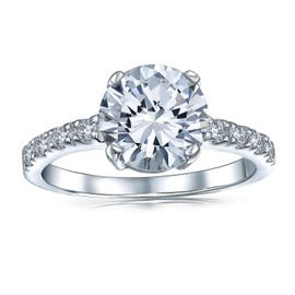 Personalize AAA CZ Round Brilliant Solitaire Engagement Ring For Women .925 Sterling Silver Cubic Zirconia Pave Side Stone 2MM Band Customizable