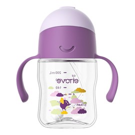 Evorie Tritan Weighted Straw Sippy Cup with Handles for Baby and Toddlers 6 months up, 7 Oz Soft Silicone Straw first Infant Training Water Bottle (Daydream)