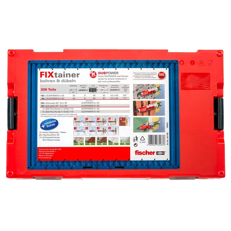 fischer 547166 Fixtainer Duopower Drilling and Dowels, Dowel Box with