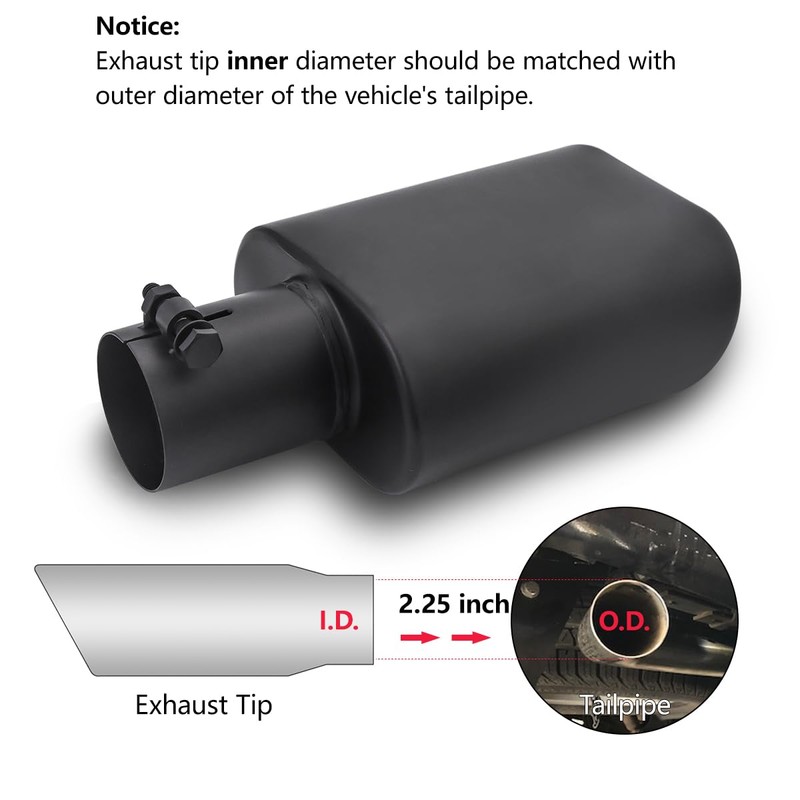 A-KARCK Square Exhaust Tip 2.25" Inlet, Black Coating Rectangle Exhaust