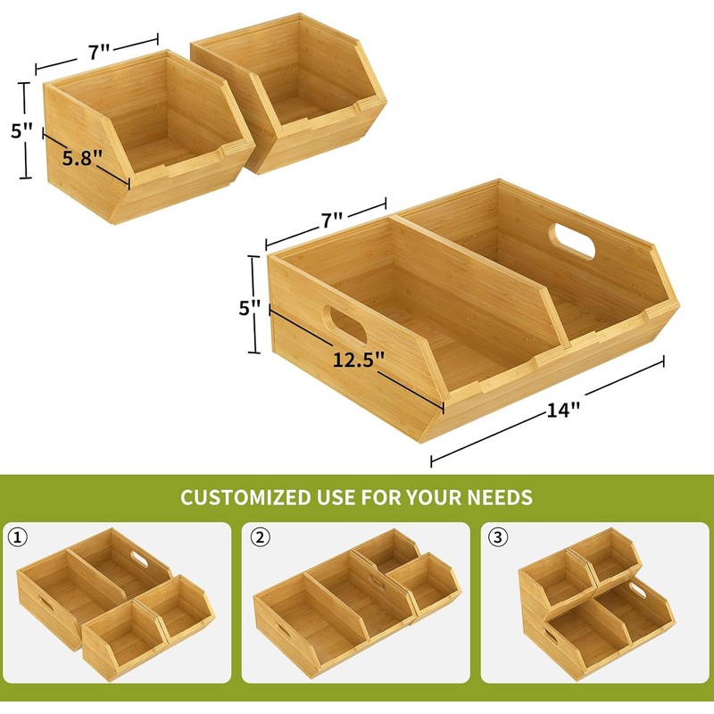 Bamboo Pantry Storage Bins, Stackable Potato and Onion Storage Bin