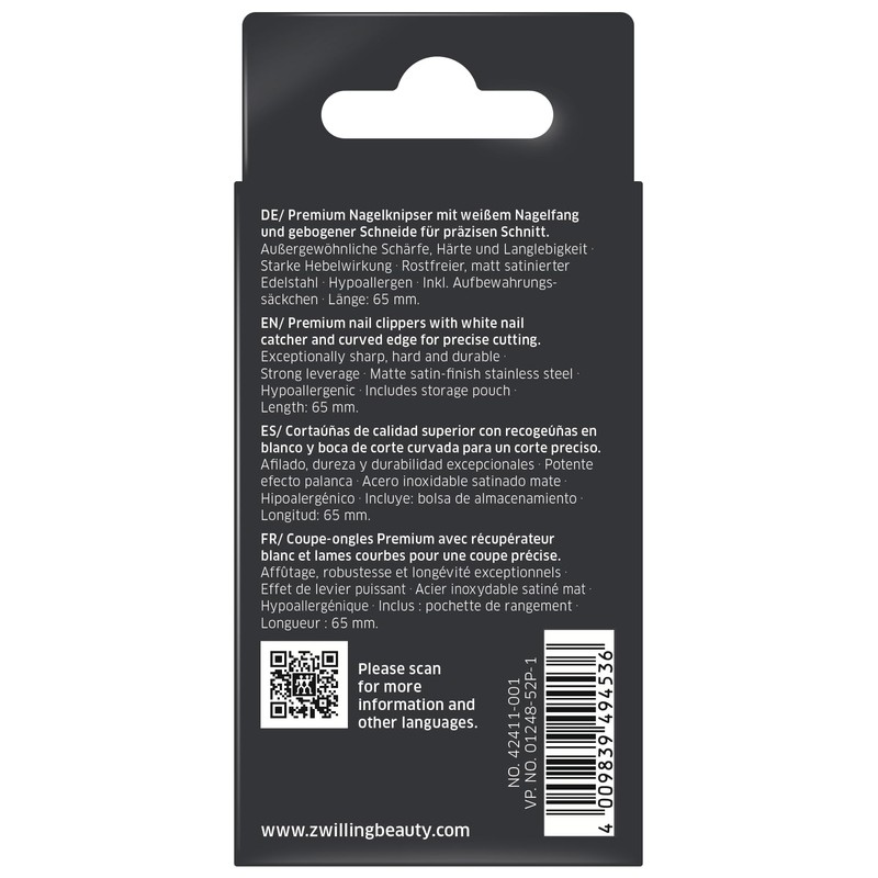 ZWILLING Premium White 65mm Stainless Steel Nail Clippers with Collection