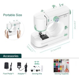 Mini Sewing Machine for Beginner by Galadim (Sewing Supplies set included) - Small Sewing Machines with Two Needle Types, Two Speeds, LED Sewing Light, Foot Pedal GD-073-A2