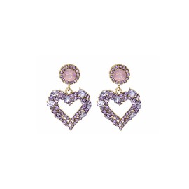 Prom Heart Earrings for Women Crystal Statement Shaped Hanging Purple Earrings Valentines Day Prom Dresses Earrings for Wife Heart Jewelry