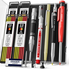 STAGEEK 14 Pack Carpenter Pencil Set with Sharpener, Mechanical Carpenter Pencils with 60 Refills, Deep Hole Long-Nib Marker Pens, Carbide Scribe Tool & Construction Pencils for Architect with Case