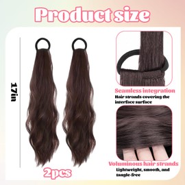 Brown Wig, Ponytail Extension, Clip in Ponytail, Human Hair Ponytail Extension, Dark Brown Hair Extensions, 2PCS for Women, Daily Use, Natural Look, Easy to Style, Secure Fit
