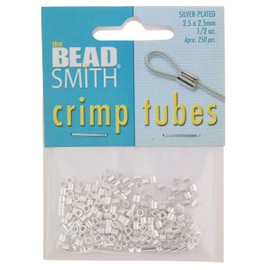 The Beadsmith Tube Crimp Beads, 2.5 x 2.5mm, 0.5oz Bag, Silver Color, Uniform Cylindrical Shape, No Sharp Edges, Designed to Secure The Ends of Jewelry Stringing Wires and Cables