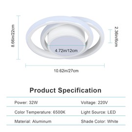 Dorlink LED Ceiling Light, 32W 2880LM Modern Ceiling Light Dual-Round Small Ceiling Light Fixture, 6500K White Aluminum Close to Ceiling Light Fixture for Bedroom, Kitchen, Living Room