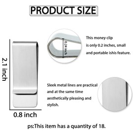 18 Pcs Stainless Steel Money Clip Small Silver Metal Money Clips for Cash and Credit Cards Holder Minimalism Wallet Clip for Women Men (Silver)