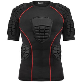 Zicac Men's Padded Compression Shirt 8-Pads Football Rib Protectors Padded Shirt Chest Protective Gear Sports Rash Guards for Football Rugby Baseball