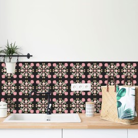 AMAZINGWALL Black Tile Stickers-Lokelani Rose Peel and Stick Vinyl Decals for Walls,Floors,Furniture Waterproof Removable Backsplash 4x4/pcs 24PCS