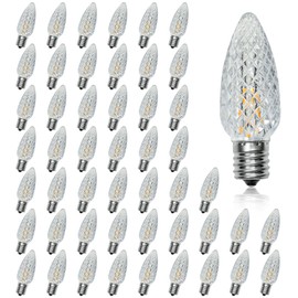 loongpopo 50pack C9 Christmas LED Light Bulbs, Strawberry Replacement Bulb 2200K Warm White Shatterproof & Waterproof Outdoor String Light Bulbs, E17 Candelabra Base Edison LED Bulbs for Decoration
