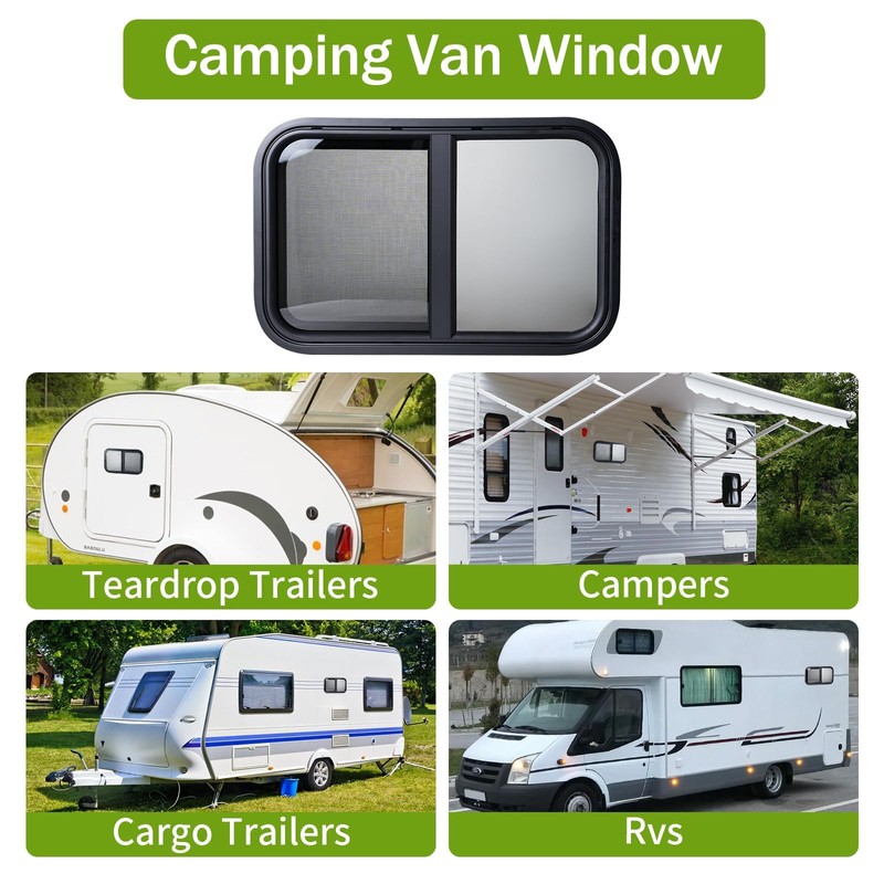 24"x15" RV Sliding Window - Horizontal Teardrop Style, DOT-Certified Tempered