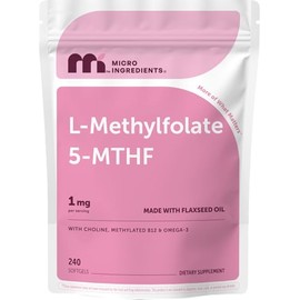 Micro Ingredients L-Methylfolate 1000mcg, 240 Softgels | 5-MTHF Active Folate with Methylcobalamin B12, Choline & Flaxseed Oil | High Absorption Methy