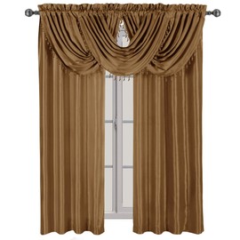 sheetsnthings Soho Rod Pocket 5pc Window Treatment Set, 2-Panels (63-Inch Long) and 3-Waterfall Valances, Mushroom