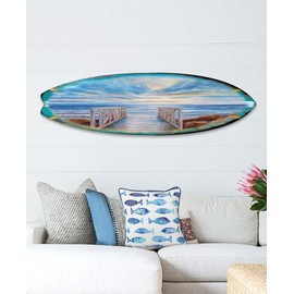36-inch Wooden Pier Surfboard Wall Art, Handcrafted Coastal Holiday Décor by G. Debrekht