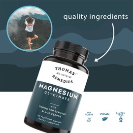 Thomas' all-natural Remedies Magnesium Glycinate Supplements, High Absorption, Dietary Supplements for Muscle and Bone Support, Non-GMO, No Fillers, 60 Vegan Capsules 500mg per Serving