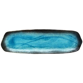 Mino Ware 520-0067 Yamasaku Kiln "Turkish Blue" Sanma Plate, Long Plate, Long Plate, Grilled Fish Plate, Approx. Diameter 13.4 x 3.9 inches (34 x 10 cm), Made in Japan