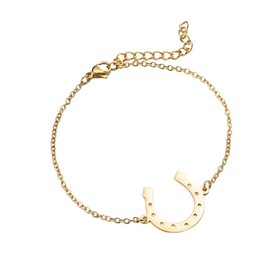 Western Lucky Horseshoe Link Chain Bracelet for Women Men Stainless Steel Good Luck Simple Geometric U Shaped Charm Bangle Adjustable Graduation Fashion Jewelry for Animal Horse Lovers Sister Friend (Gold)
