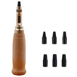 Oiieco Belt Screw Hole Punch, Wood Handle Leather Hole Puncher with 6 Pcs Interchangeable Tips(1.5mm,2mm,2.5mm,3mm,3.5mm,4mm),Leather Tool Drill Craft Punch for Sewing Leather Paper (Yellow)