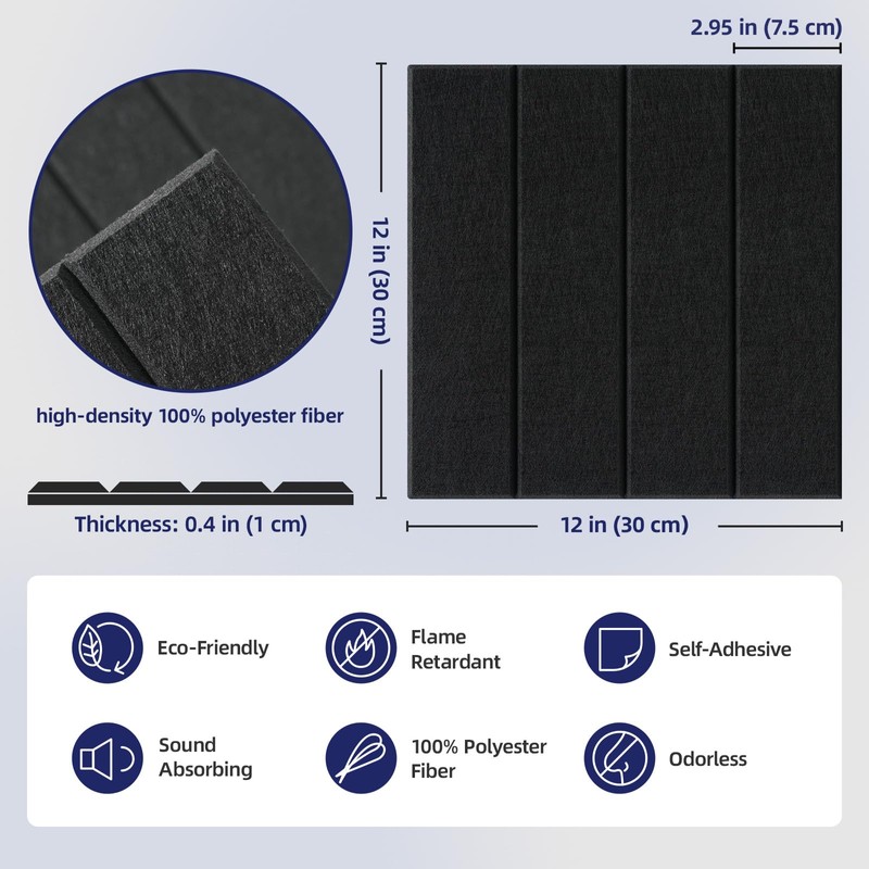 Vieshful Self Adhesive Acoustic Panels – 12"x12"x0.4" High-Density Soundproof Wall