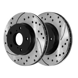 AutoShack Front Drilled Slotted Brake Kit Rotors Black and Ceramic Pads Pair of 2 Driver and Passenger Side Replacement for Lexus ES300 Toyota Camry Solara 1998-2004 Avalon 3.0L FWD SCDPR4105241052707