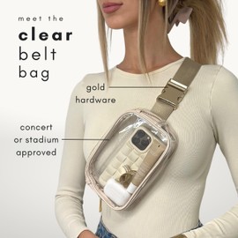 Boutique Luxury Chain Belt Bag | Crossbody Bag Leather Fanny Pack for Women Fashionable | Extended Plus Size | Everywhere Waist Pack | Small Chest Bag (Small Strap Length, Cream | Clear)