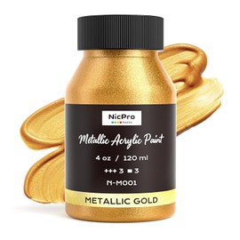 Nicpro Acrylfarben Gold Metallic, 120 ml Goldfarbe Acryl, Ungiftig Goldfarbe, Lichtecht, Acryl Gold Glitzer Bastelfarbe für Metall, Holz, Ton, Stoff, Leinwand, Möbel, Kunsthandwerk und Künstlerbedarf