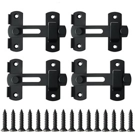 Copiel Pack of 4 Door Lock, Stainless Steel Latch Door Bolt with Screws, Door Lock Sliding Lock Flip Latch Gate Latches Slide Latch for Gate Window Bedroom Wine Cabinet Black